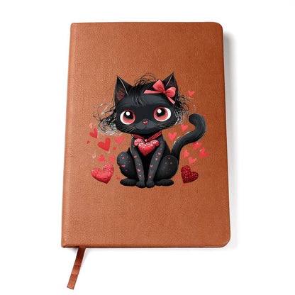 Valentine's Day Black Cat 045 - Vegan Leather Journal
