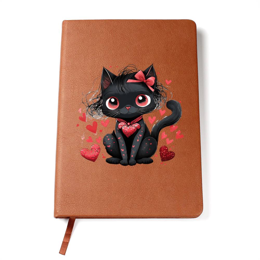 Valentine's Day Black Cat 045 - Vegan Leather Journal