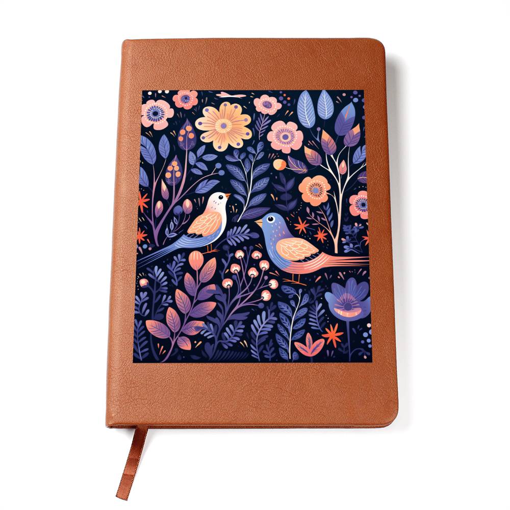 Birds And Floral Design 094 - Vegan Leather Journal