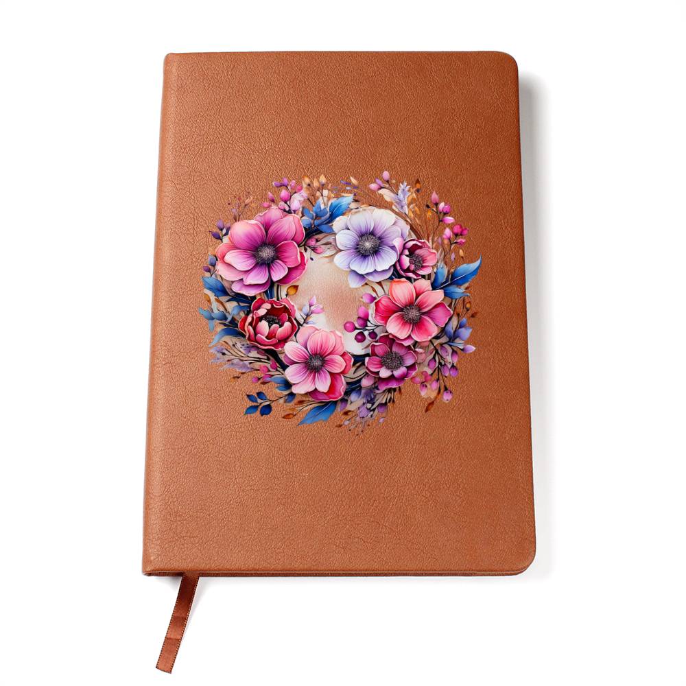 Floral Flower Wreath 079 - Vegan Leather Journal