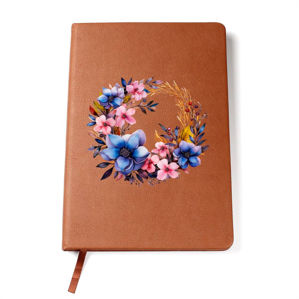 Floral Flower Wreath 137 - Vegan Leather Journal