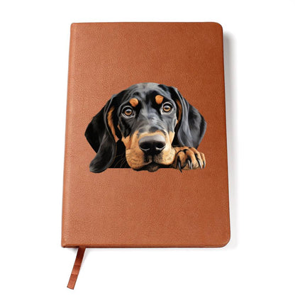 Black and Tan Coonhound Peeking - Vegan Leather Journal