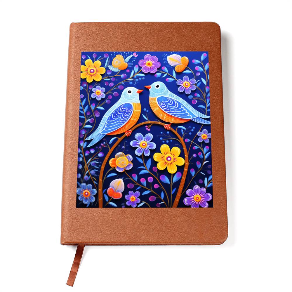 Birds And Floral Design 090 - Vegan Leather Journal