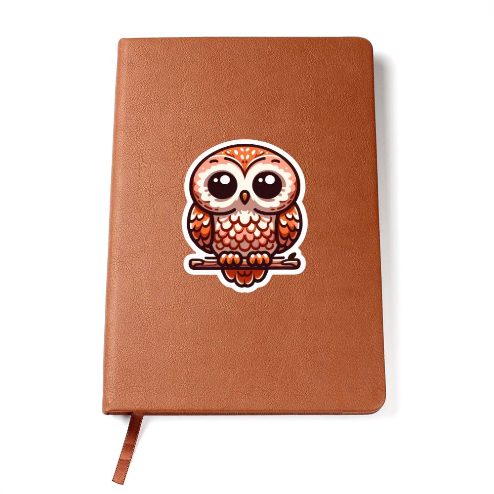 Cute Tawny owl sticker 191 - Vegan Leather Journal