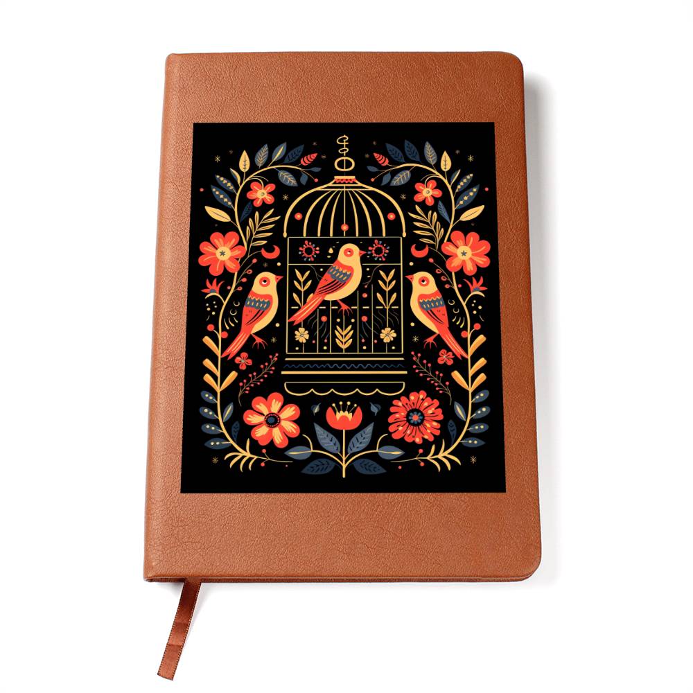 Birds And Floral Design 158 - Vegan Leather Journal