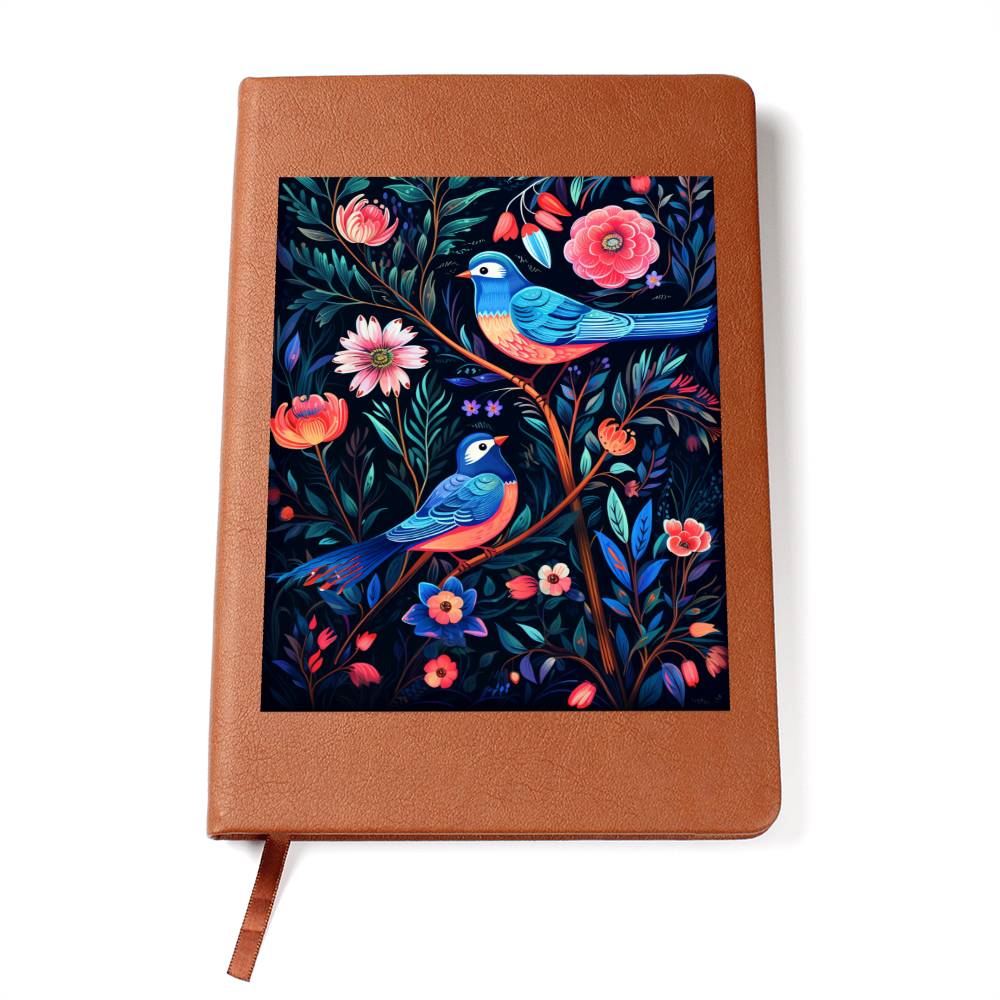 Birds And Floral Design 049 - Vegan Leather Journal