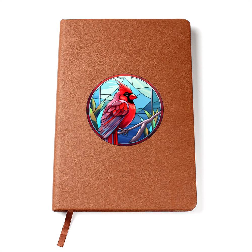 Christmas Red Cardinal Stained Glass Design 015 - Vegan Leather Journal