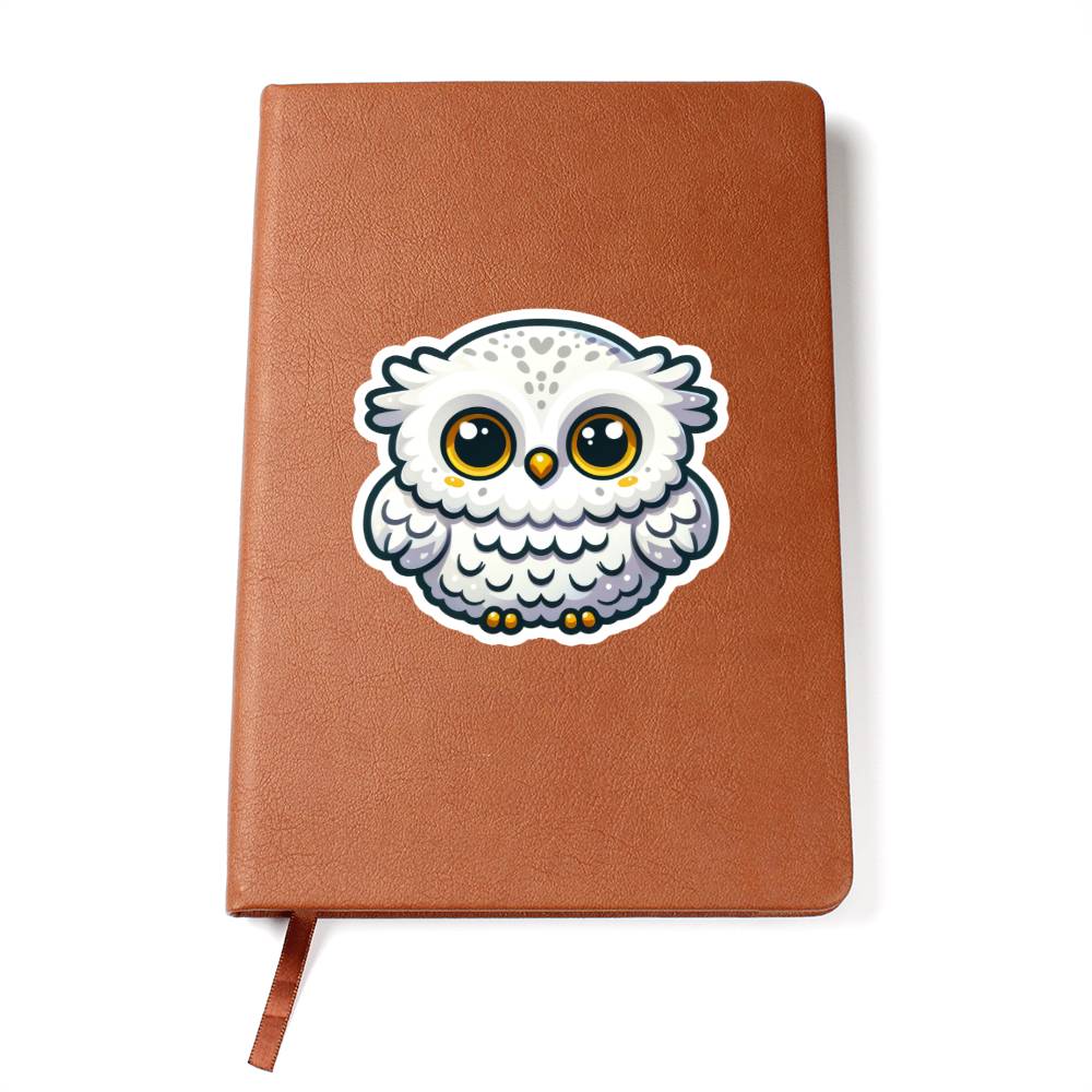 Cute Snowy Owl sticker 173 - Vegan Leather Journal