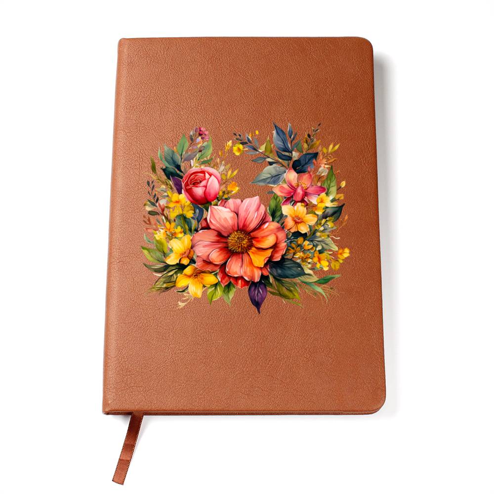 Floral Flower Wreath 060 - Vegan Leather Journal
