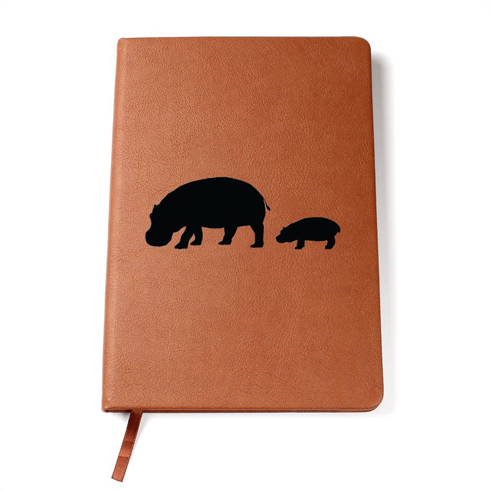 Mama Hippo With 1 Calf - Vegan Leather Journal