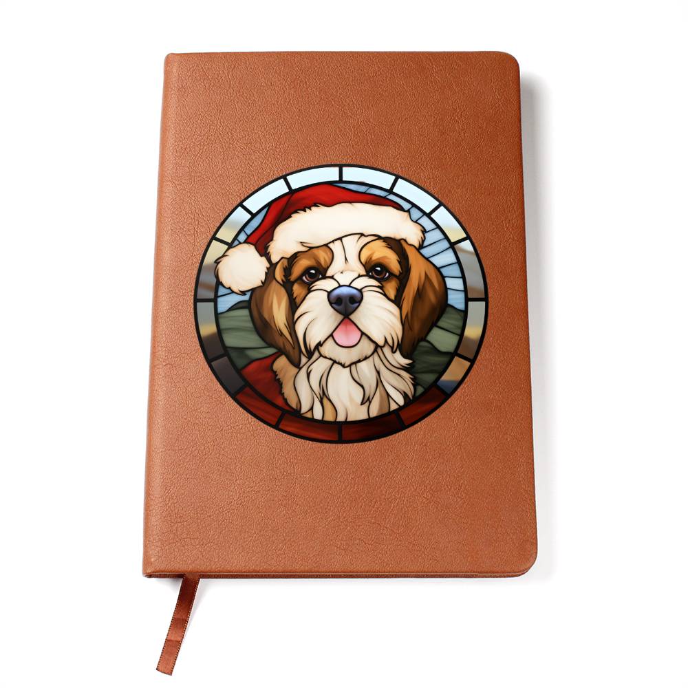 Dog Stained Glass Christmas Design 032 - Vegan Leather Journal
