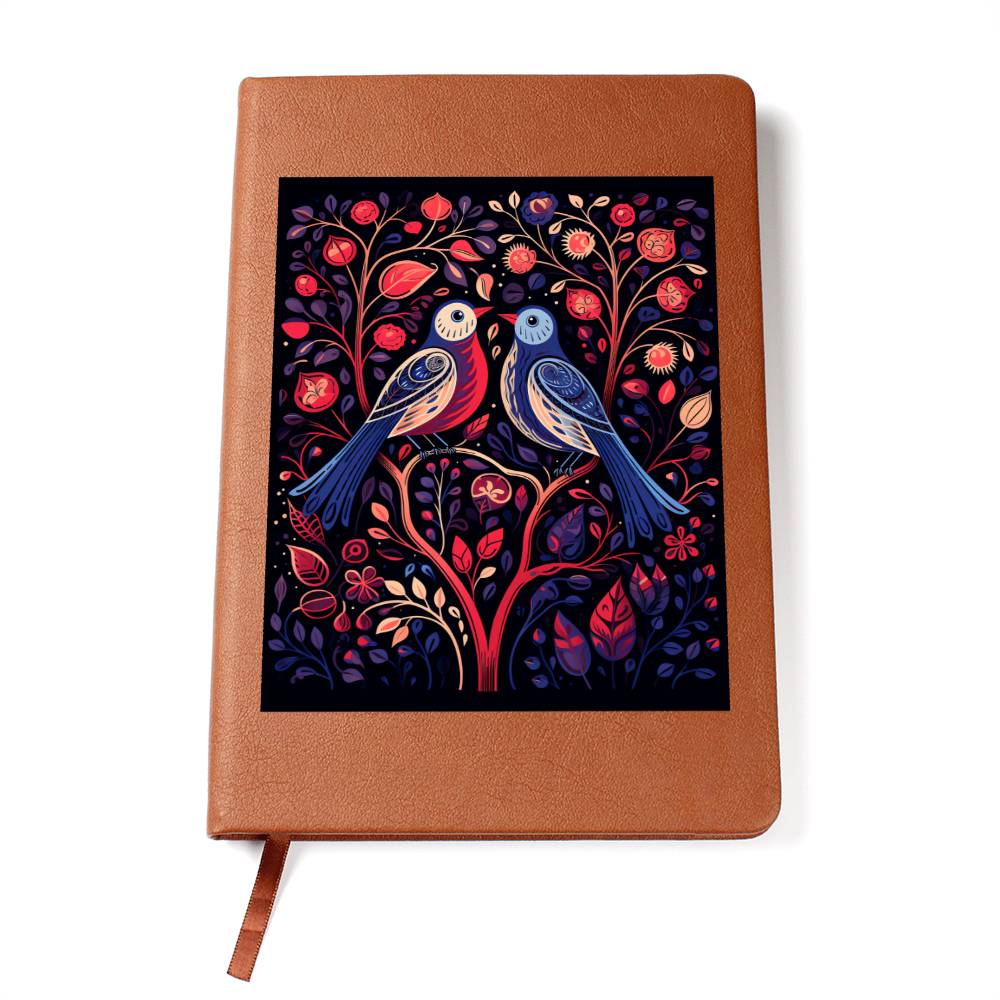 Birds And Floral Design 032 - Vegan Leather Journal
