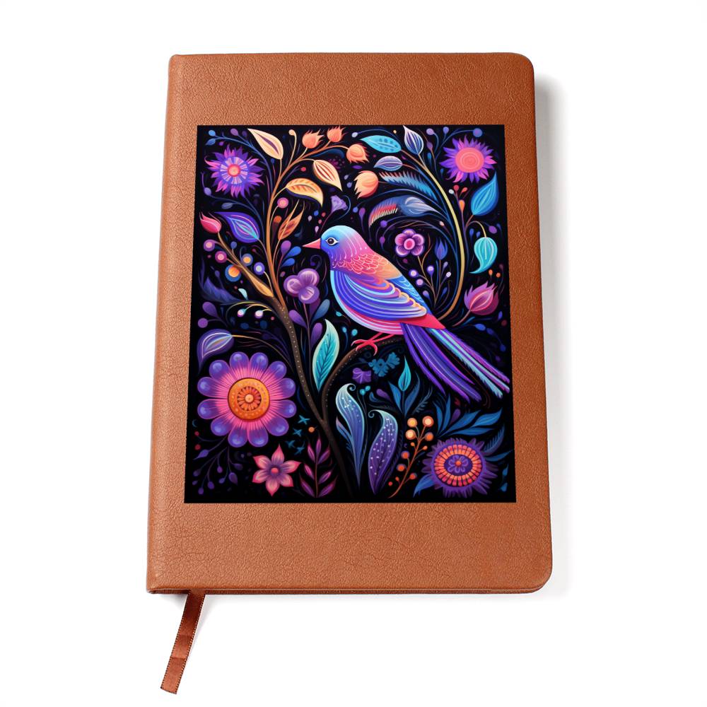 Birds And Floral Design 018 - Vegan Leather Journal