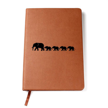Mama Elephant With 4 Calves - Vegan Leather Journal