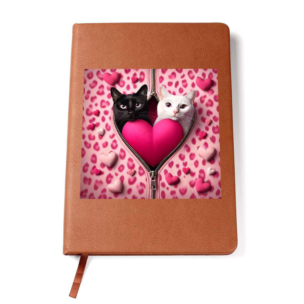 Valentine's Day Cat And Zipper 015 - Vegan Leather Journal
