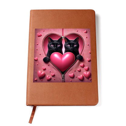 Valentine's Day Cat And Zipper 013 - Vegan Leather Journal