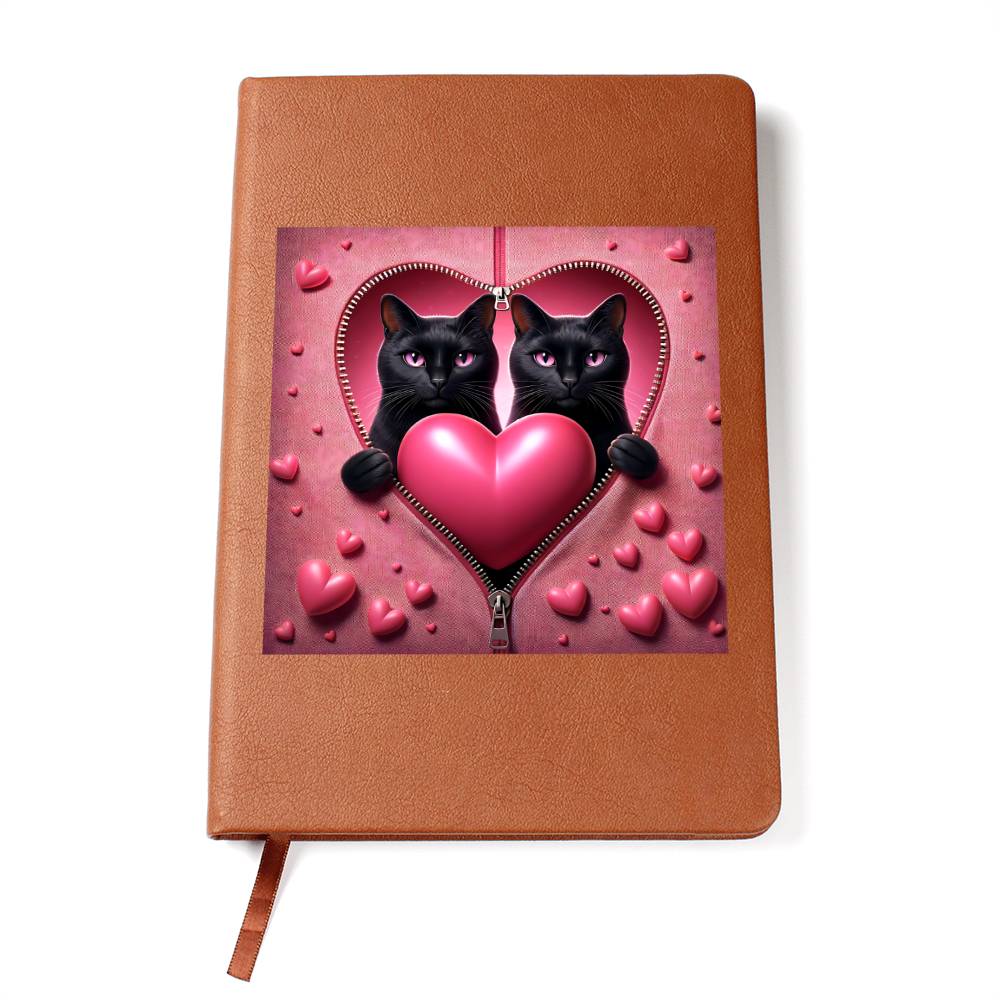 Valentine's Day Cat And Zipper 013 - Vegan Leather Journal