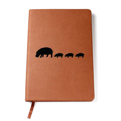 Mama Hippo With 3 Calves - Vegan Leather Journal