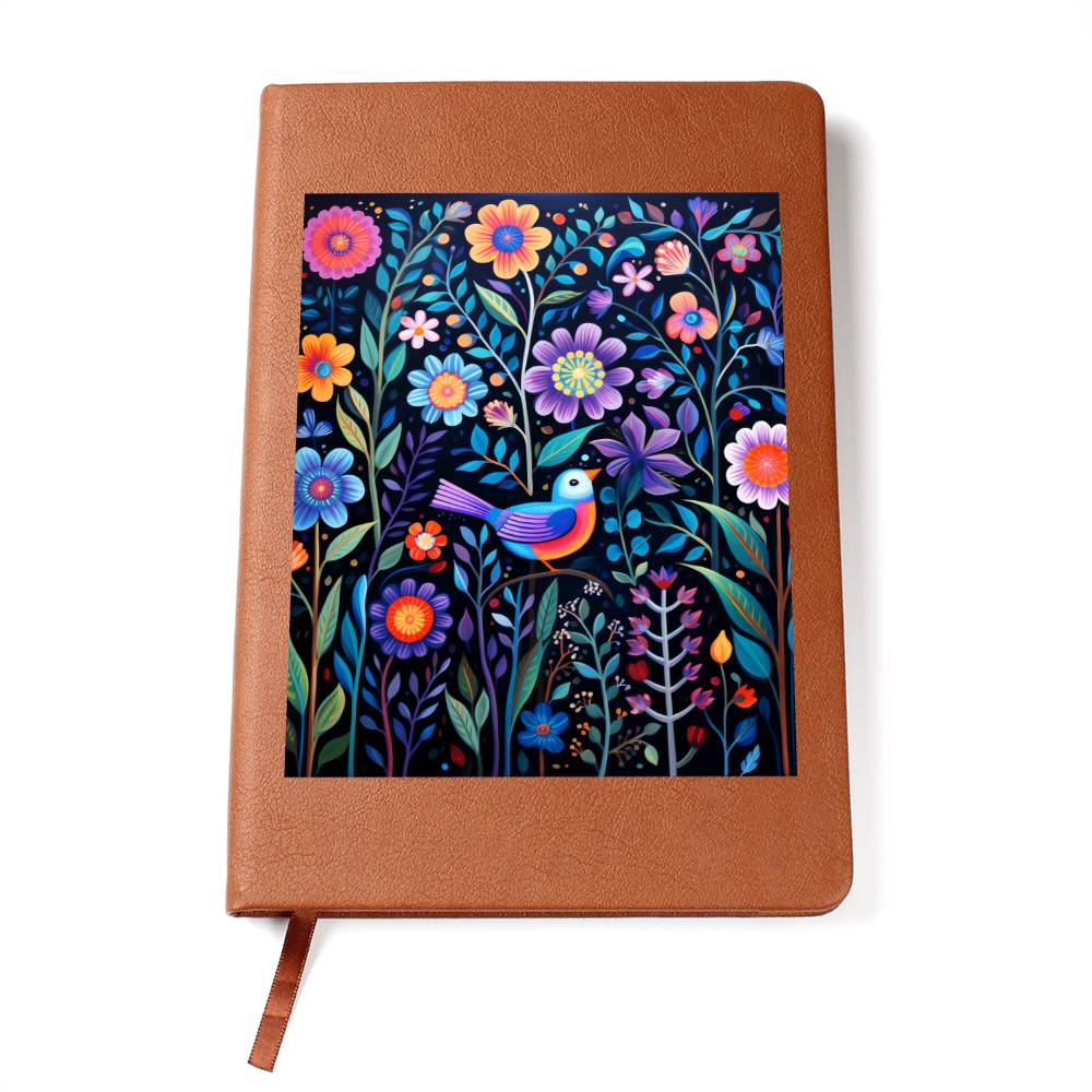Birds And Floral Design 015 - Vegan Leather Journal