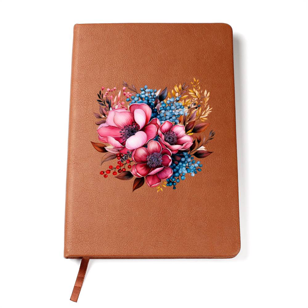Floral Flower Wreath 108 - Vegan Leather Journal