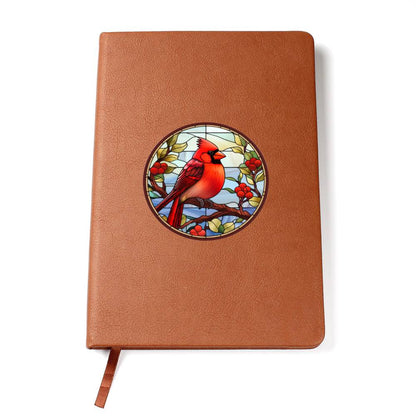 Christmas Red Cardinal Stained Glass Design 007 - Vegan Leather Journal