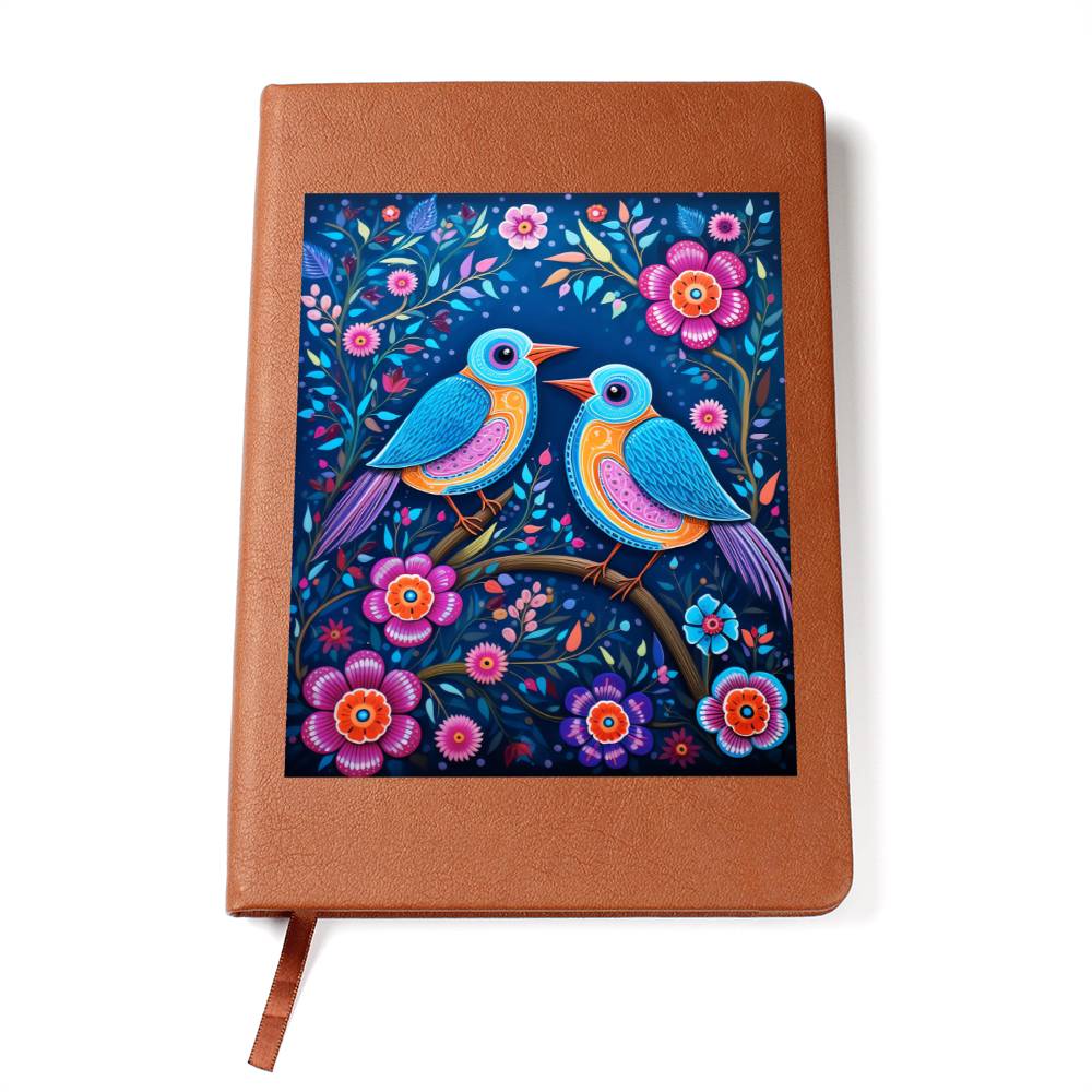 Birds And Floral Design 005 - Vegan Leather Journal