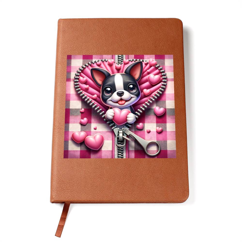 Valentine's Day Dog And Zipper 027 - Vegan Leather Journal