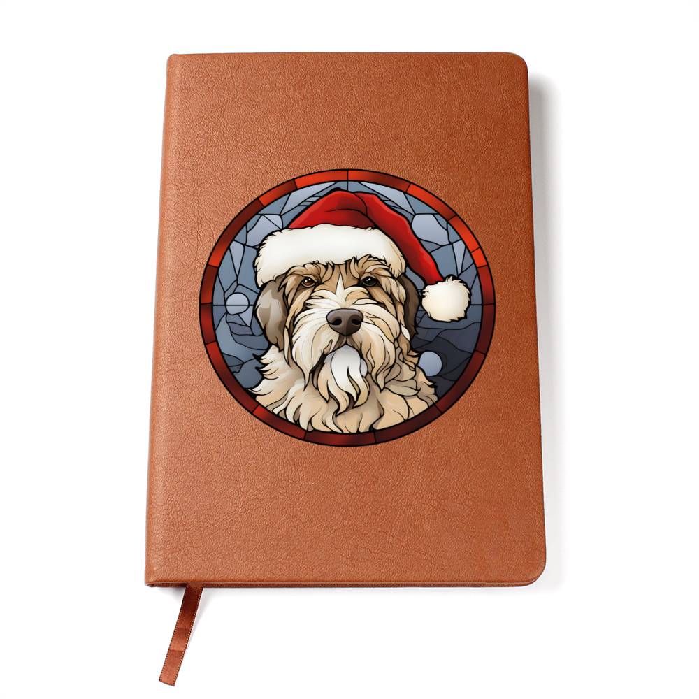 Dog Stained Glass Christmas Design 014 - Vegan Leather Journal