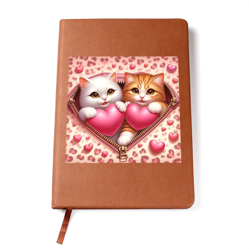 Valentine's Day Cat And Zipper 016 - Vegan Leather Journal