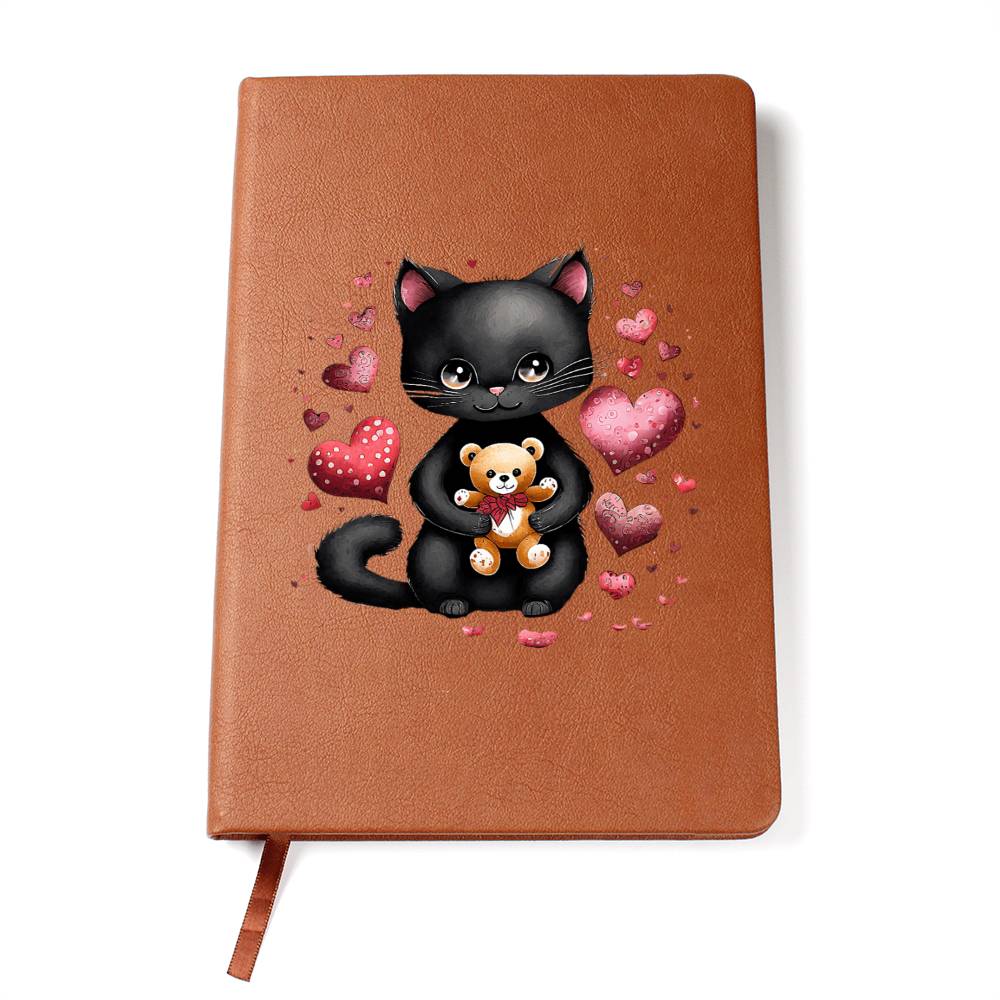 Valentine's Day Black Cat 079 - Vegan Leather Journal