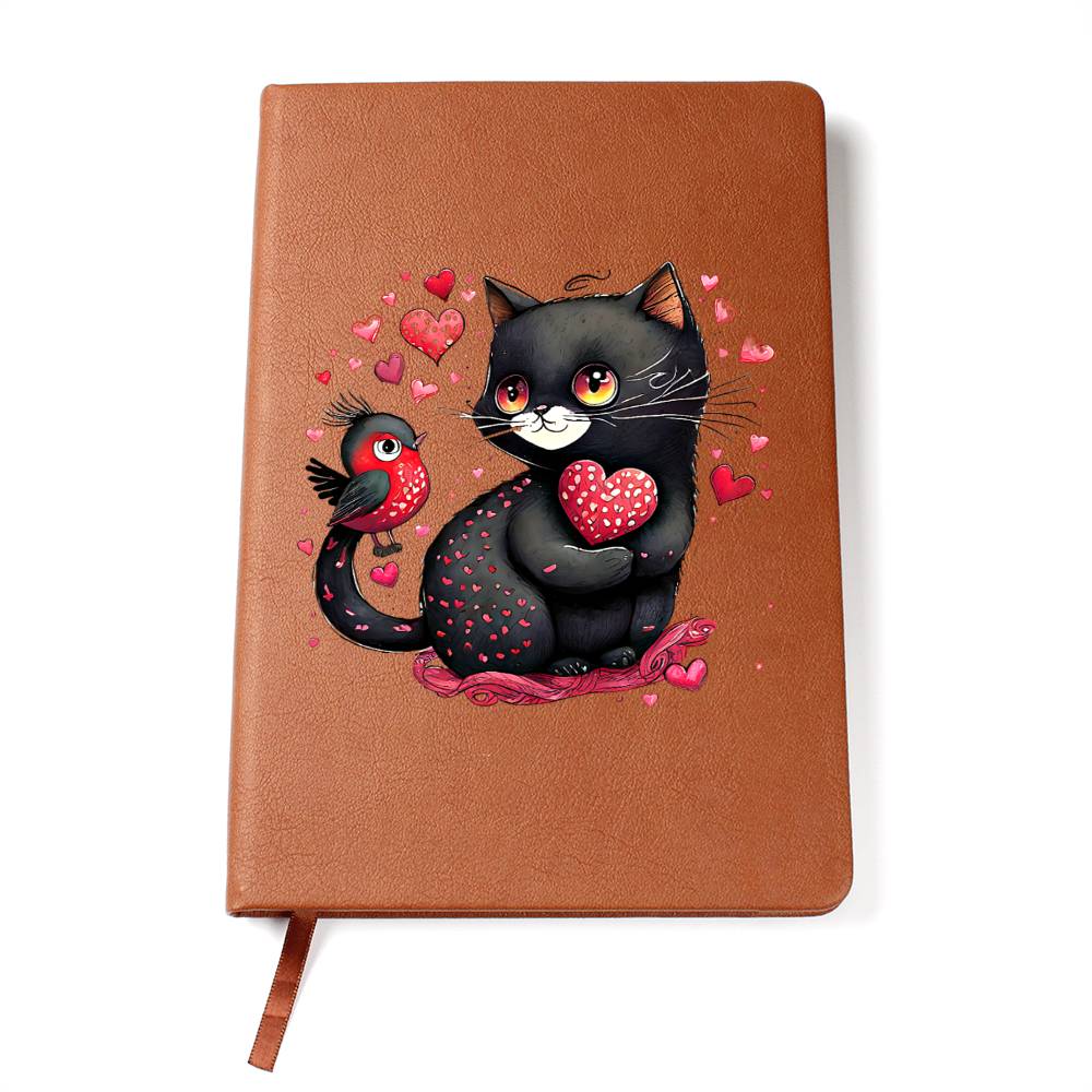 Valentine's Day Black Cat 044 - Vegan Leather Journal