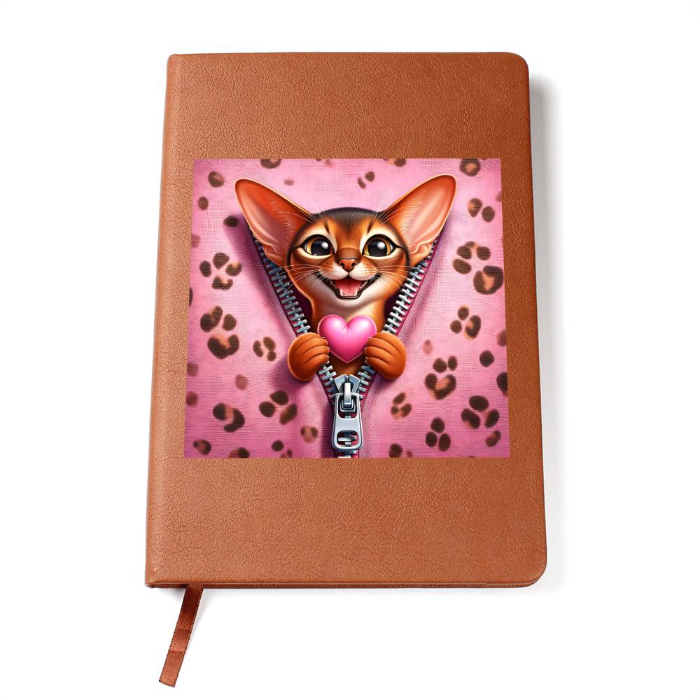 Valentine's Day Cat And Zipper 023 - Vegan Leather Journal