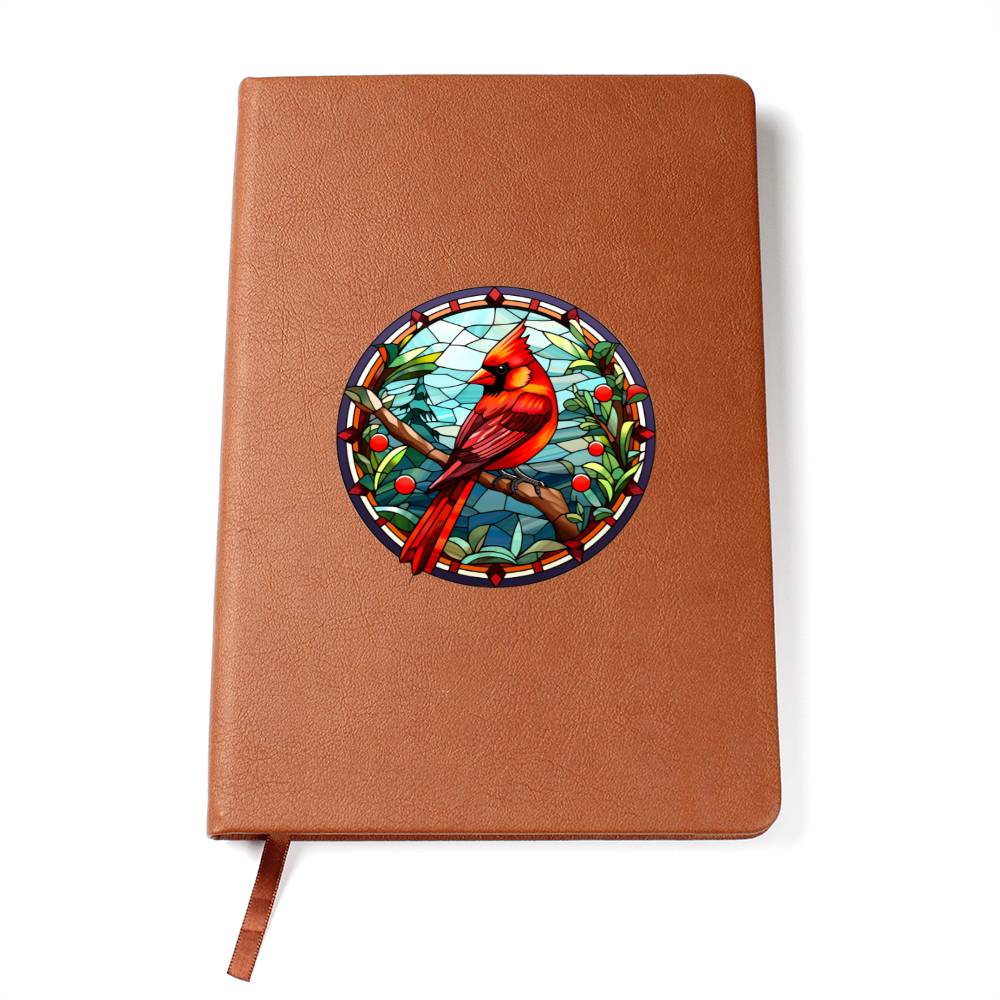 Christmas Red Cardinal Stained Glass Design 027 - Vegan Leather Journal