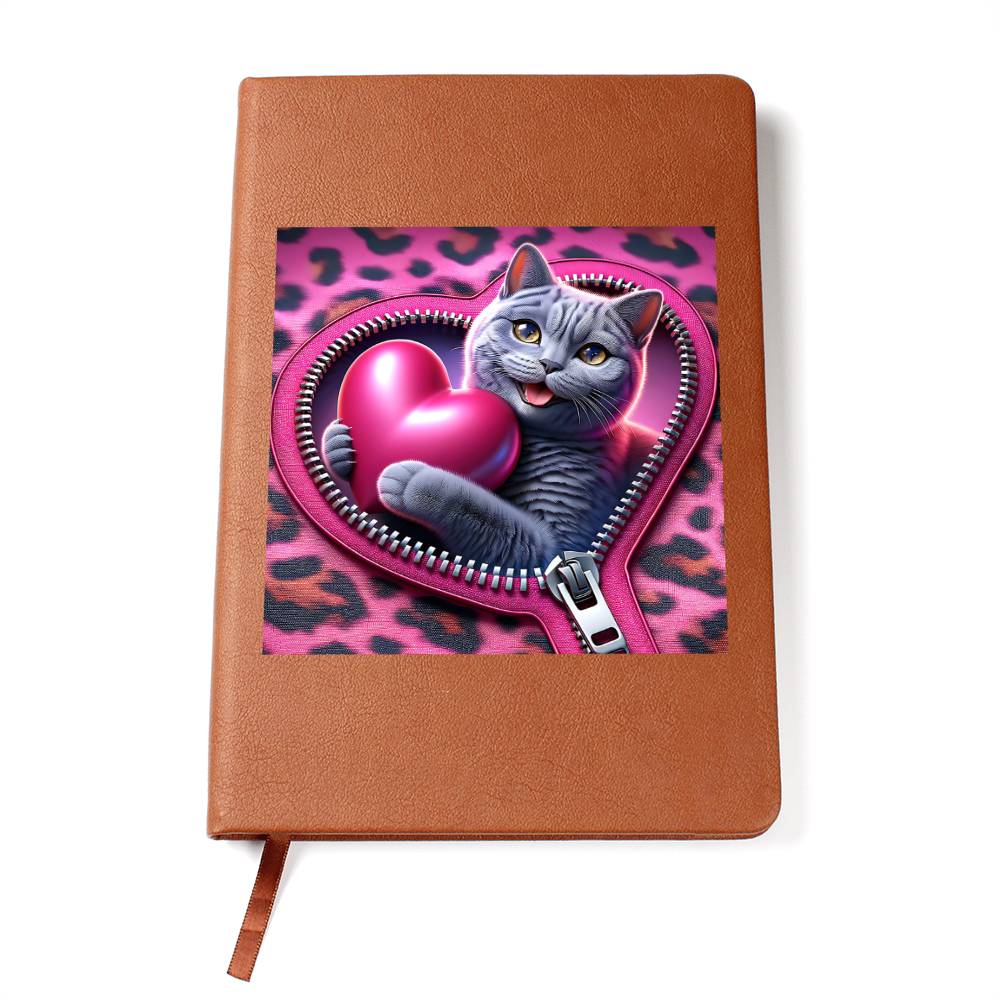 Valentine's Day Cat And Zipper 012 - Vegan Leather Journal