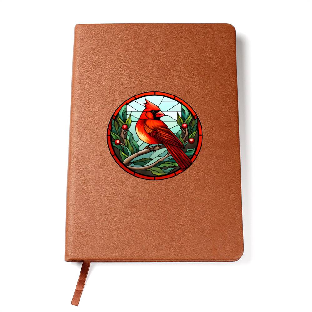 Christmas Red Cardinal Stained Glass Design 023 - Vegan Leather Journal