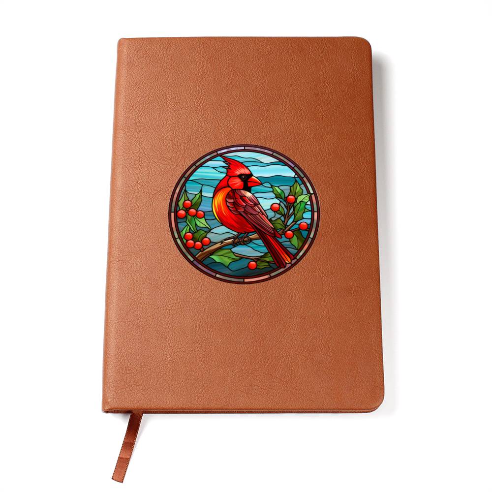 Christmas Red Cardinal Stained Glass Design 016 - Vegan Leather Journal