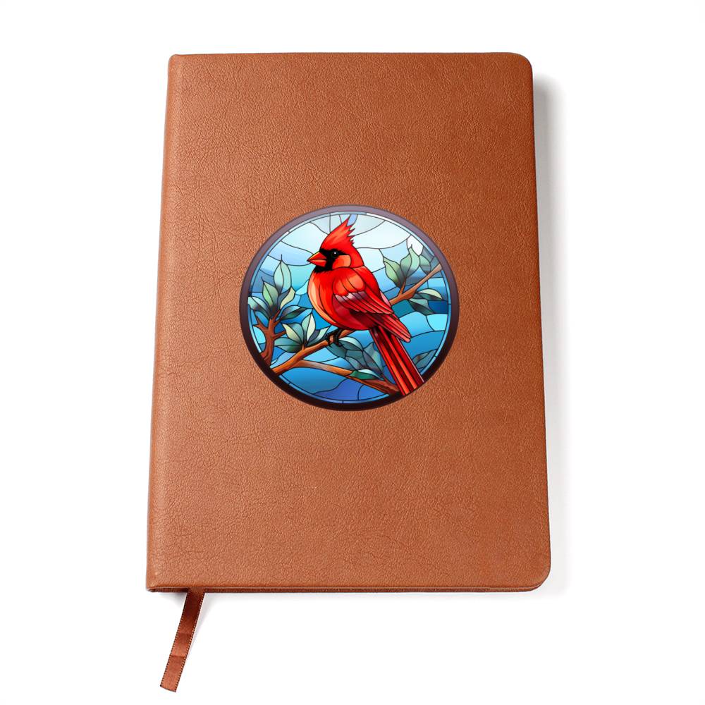 Christmas Red Cardinal Stained Glass Design 009 - Vegan Leather Journal