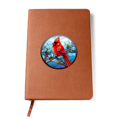 Christmas Red Cardinal Stained Glass Design 009 - Vegan Leather Journal