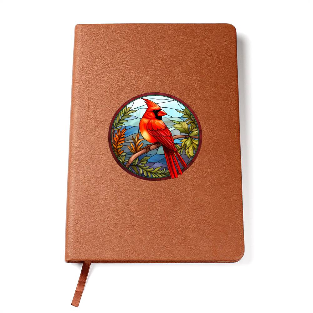 Christmas Red Cardinal Stained Glass Design 025 - Vegan Leather Journal