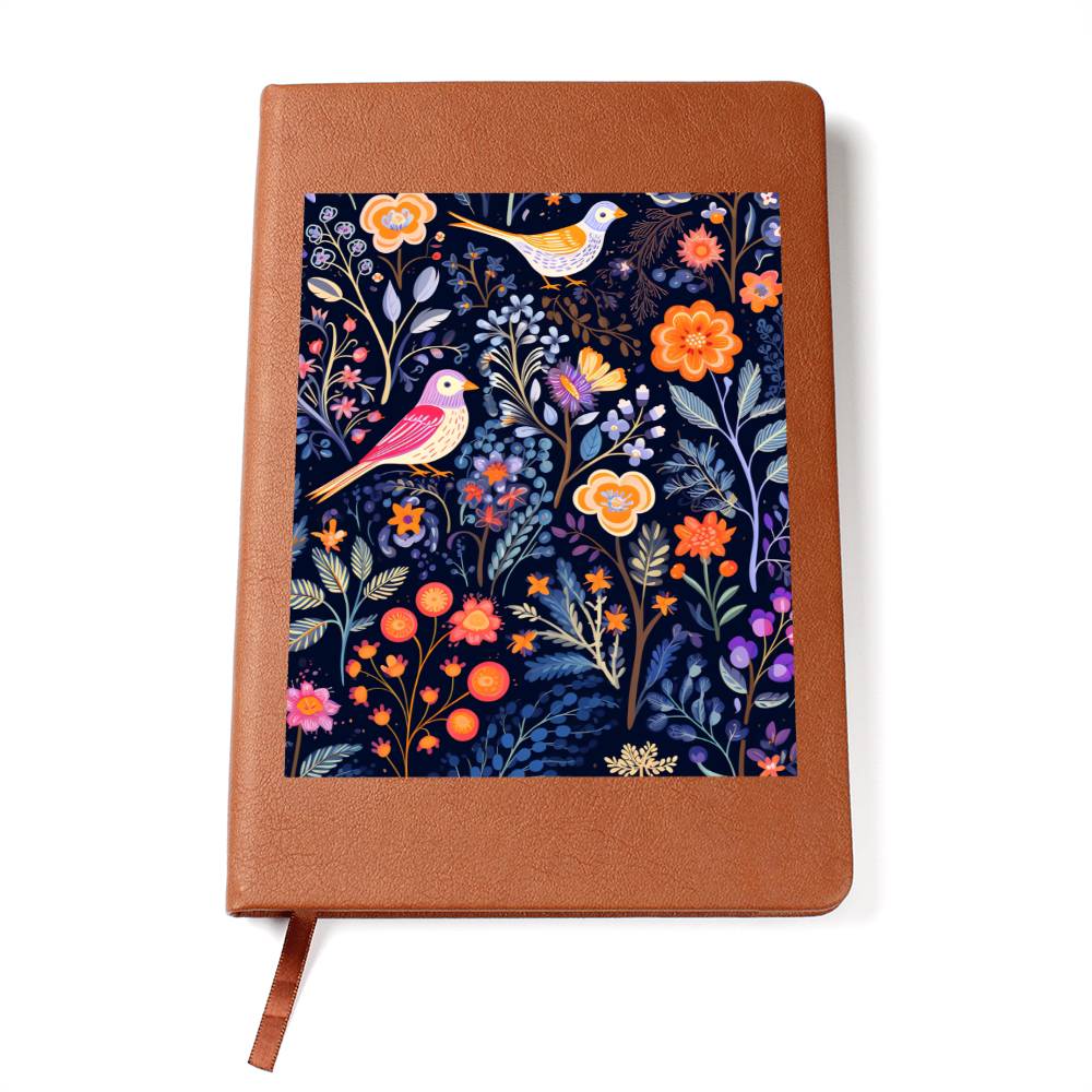 Birds And Floral Design 123 - Vegan Leather Journal
