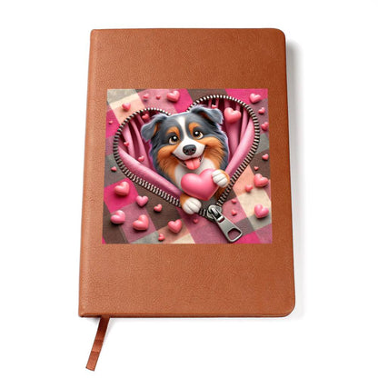 Valentine's Day Dog And Zipper 024 - Vegan Leather Journal