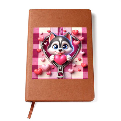 Valentine's Day Dog And Zipper 022 - Vegan Leather Journal