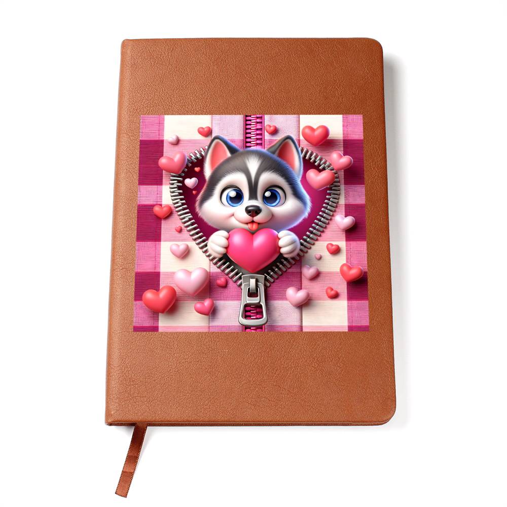 Valentine's Day Dog And Zipper 022 - Vegan Leather Journal