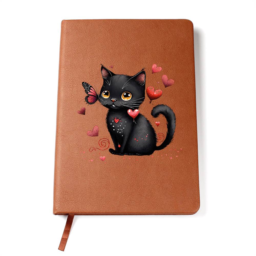 Valentine's Day Black Cat 025 - Vegan Leather Journal