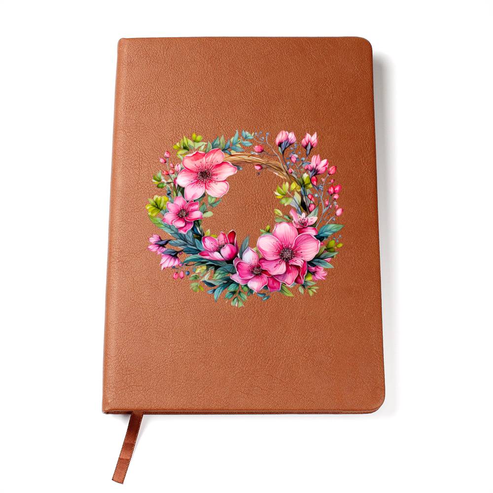 Floral Flower Wreath 154 - Vegan Leather Journal