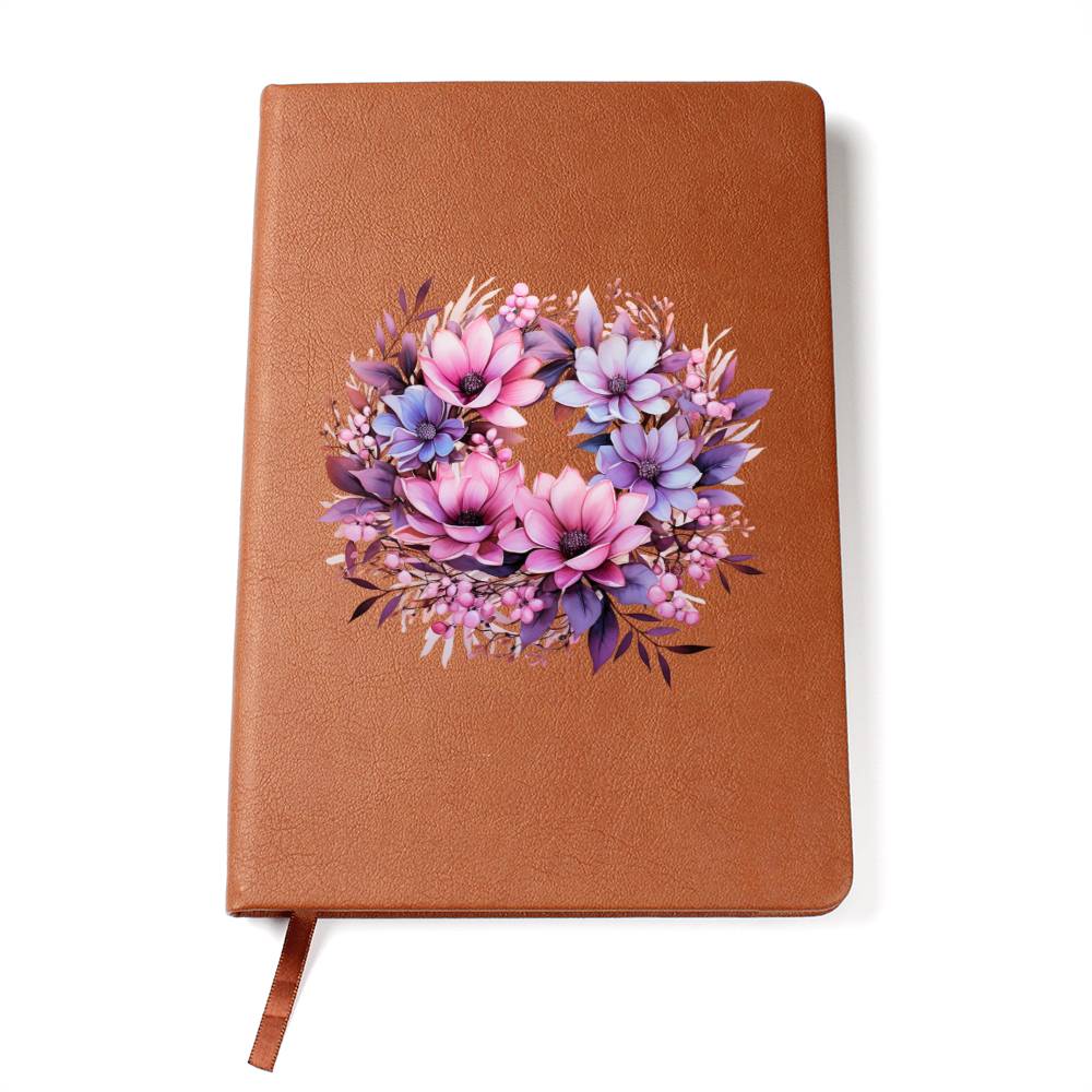 Floral Flower Wreath 128 - Vegan Leather Journal