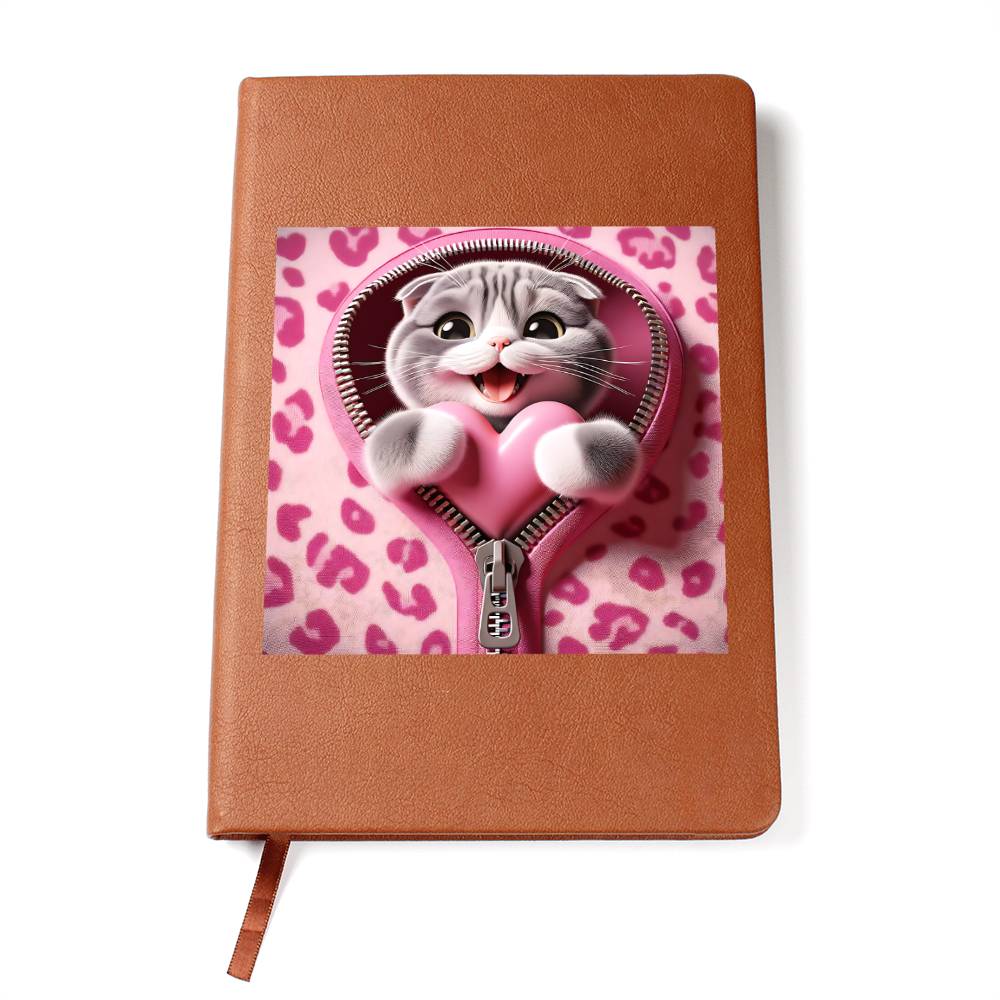 Valentine's Day Cat And Zipper 005 - Vegan Leather Journal