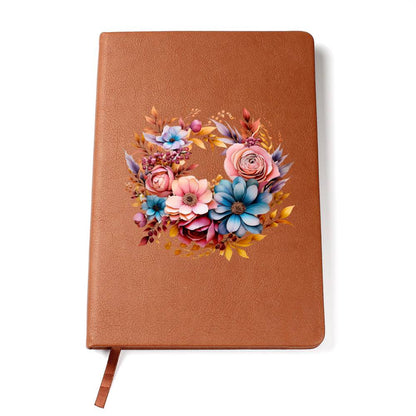 Floral Flower Wreath 073 - Vegan Leather Journal