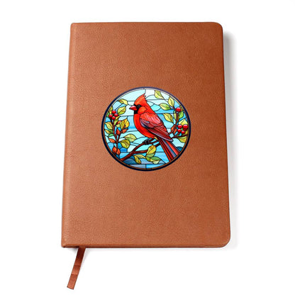 Christmas Red Cardinal Stained Glass Design 029 - Vegan Leather Journal