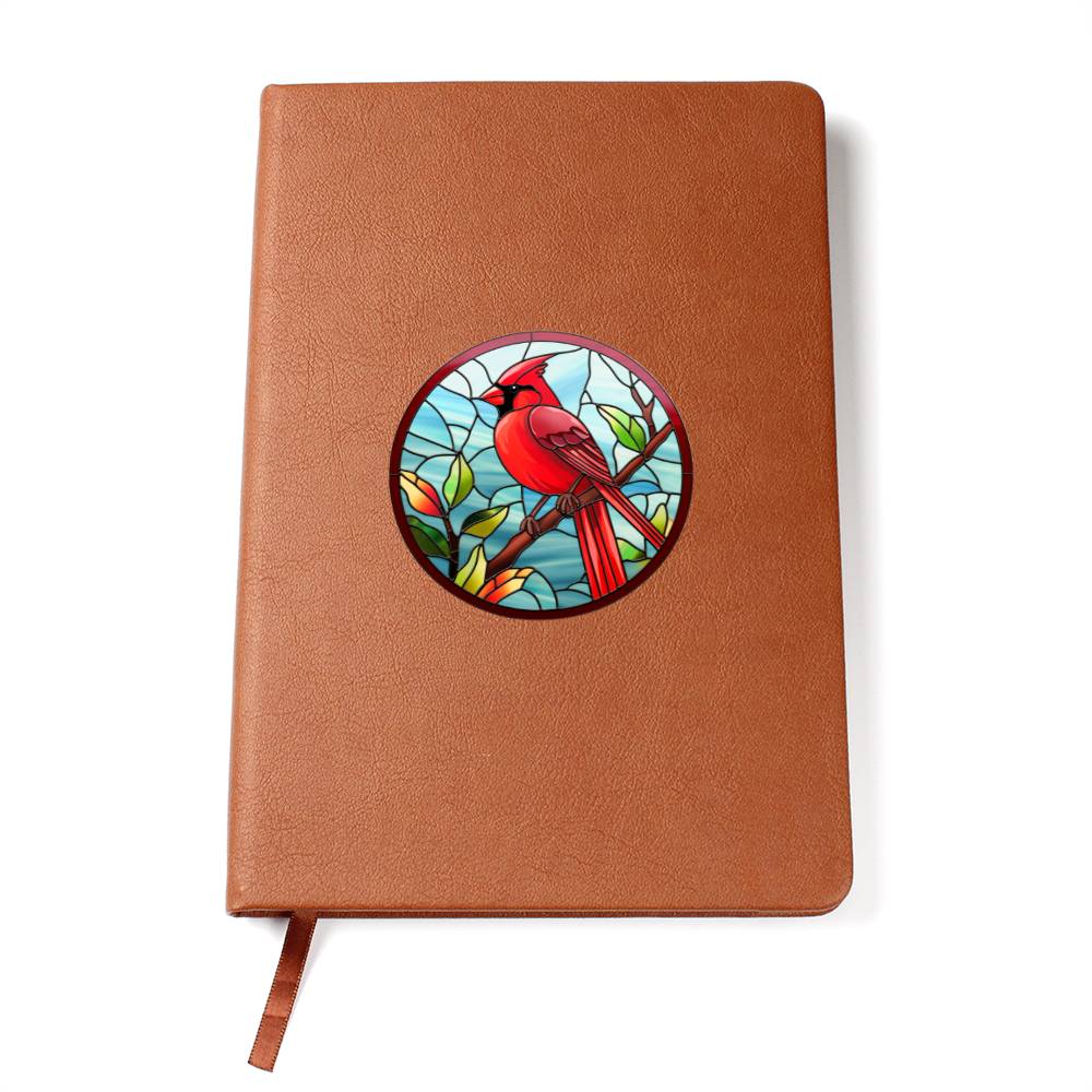 Christmas Red Cardinal Stained Glass Design 008 - Vegan Leather Journal